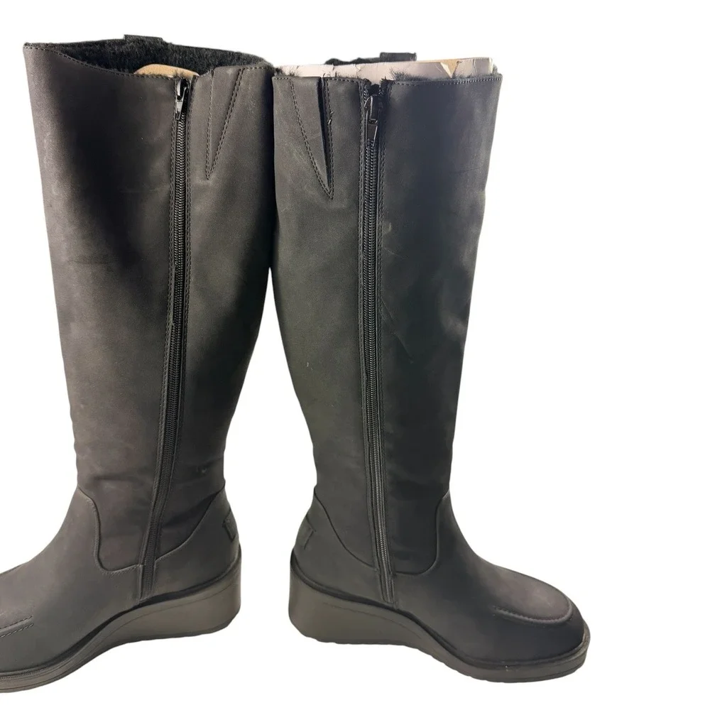 Muk Luks Womens Black Wedge Knee High Boots Memory Foam Size 8.5 NEW